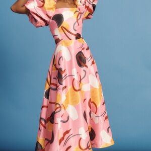 Anthropologie Aureta Pink Puff-Sleeve Statement Dress
